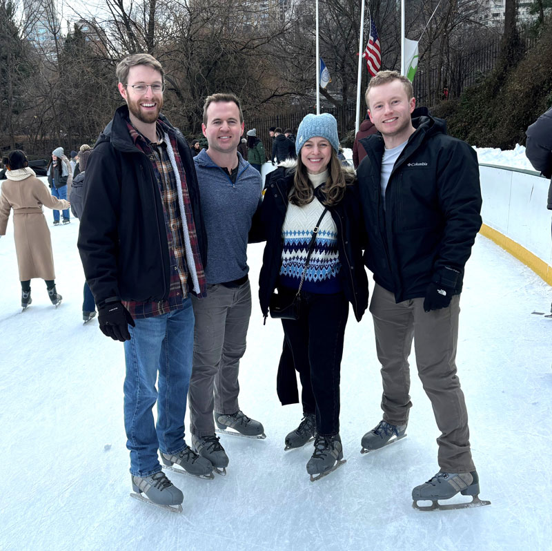Four BCSC students at an outdoor ice skating rink.